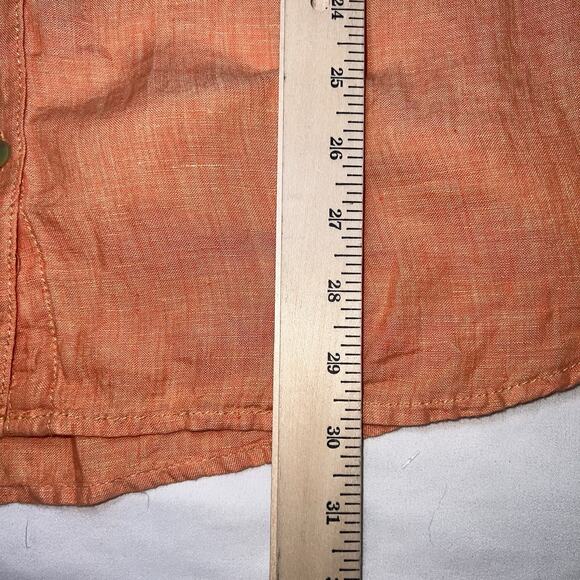 Sigrid Olsen Shirt Womens Plus Size 1X Coral Orange Linen Roll-Tab Sleeve Button - Picture 9 of 15